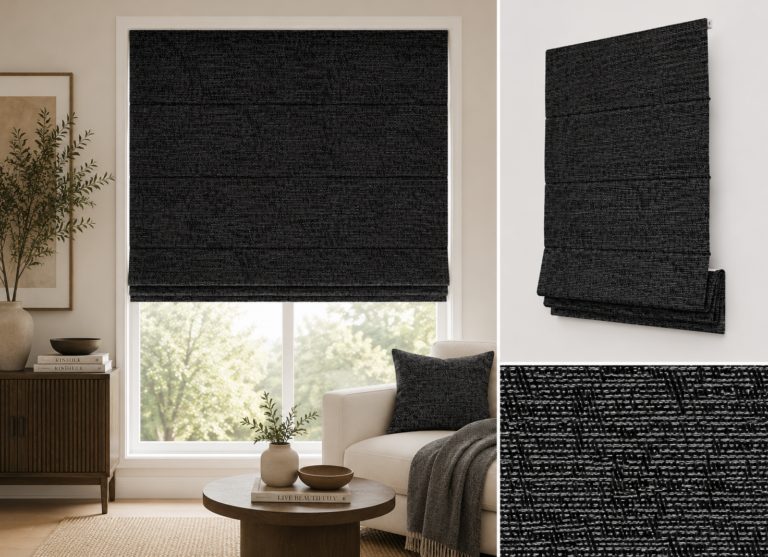 Caviar (black) roman blinds nz